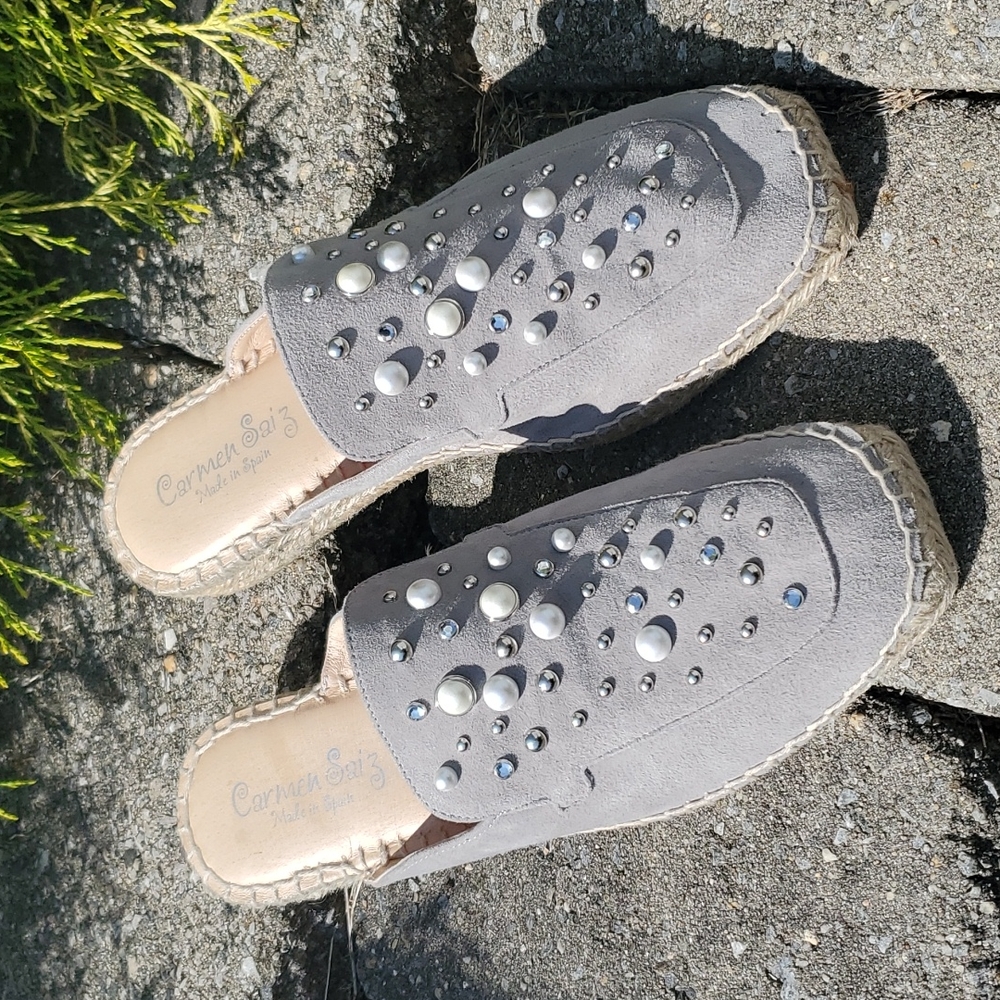 Carmen Saiz Embellished Suede Espadrille Slide On shoes Sz 8.5